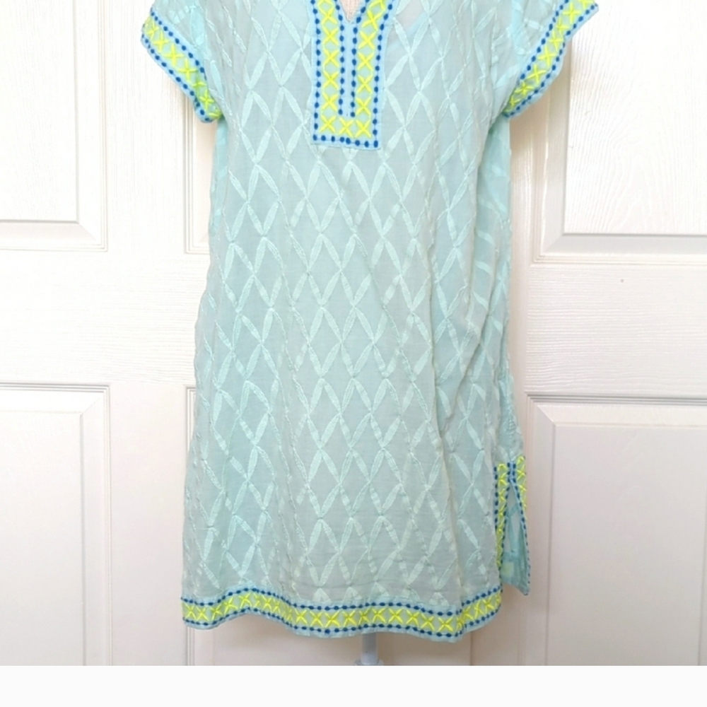 Vineyard Vines Light Blue and Yellow Mini Dress